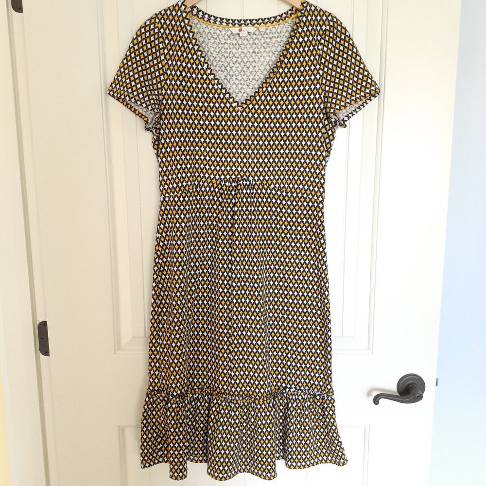Boden Melissa Jersey Short Sleeve A-Line Dress Yellow Blue Size 8R